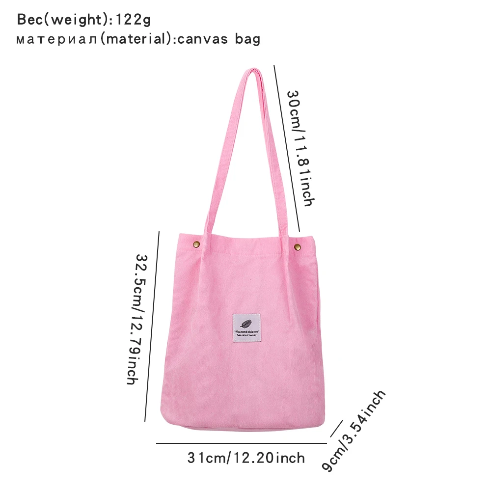 Bolso de pana reutilizable para mujer, bolsa de hombro, suave, almacenamiento ambiental, pequeña y grande