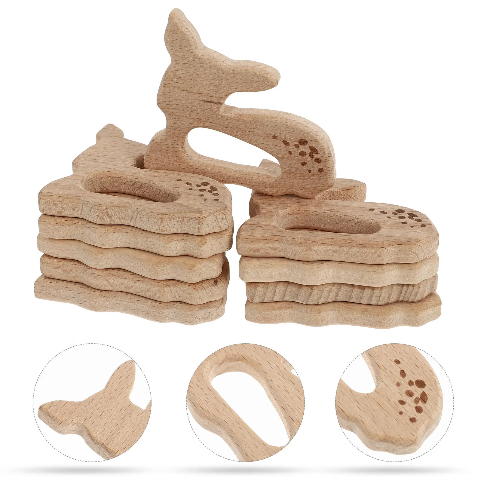 10 pezzi in legno per la dentizione del bambino, ciondolo molare, modello cartone animato, accessori fai da te in faggio, sicuro, liscio, durevole, sviluppo visivo