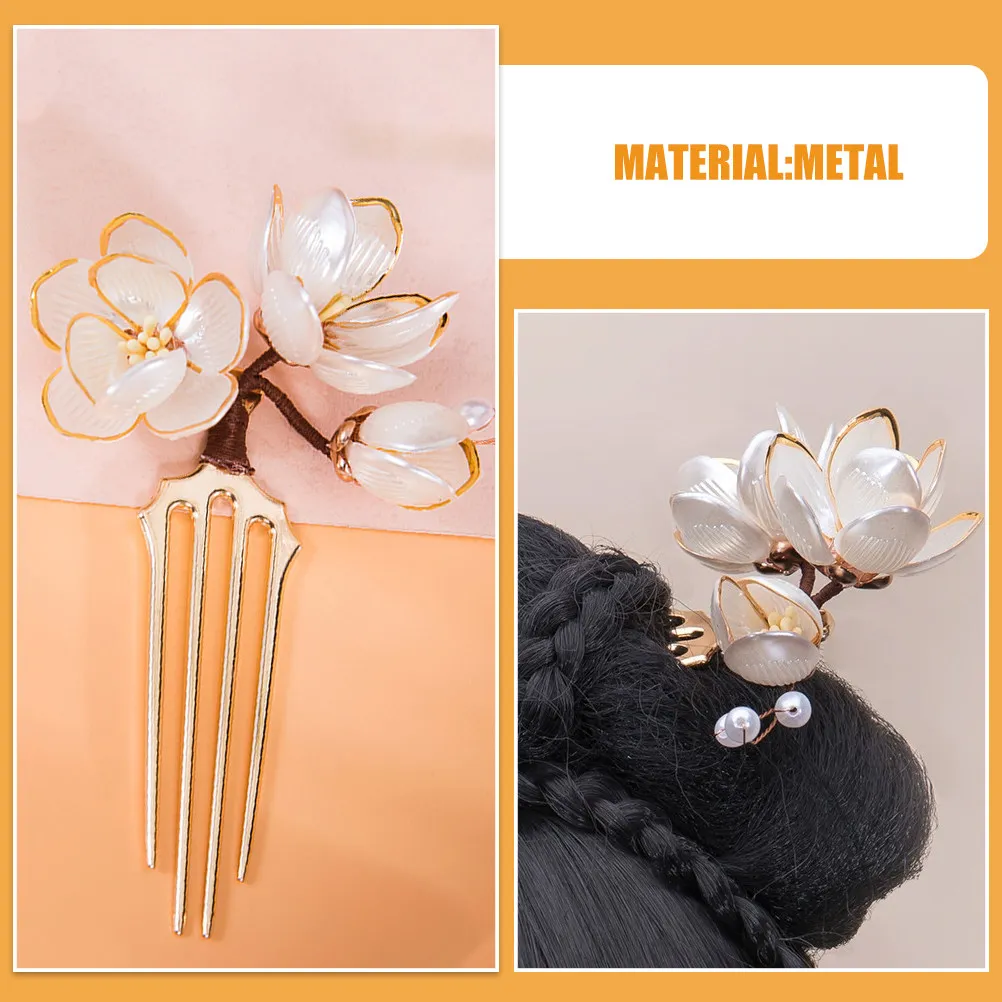 Chinese Style Hair Side Comb Chinese-style Fork 4 Prong Hairpin Elegant Pins Flower