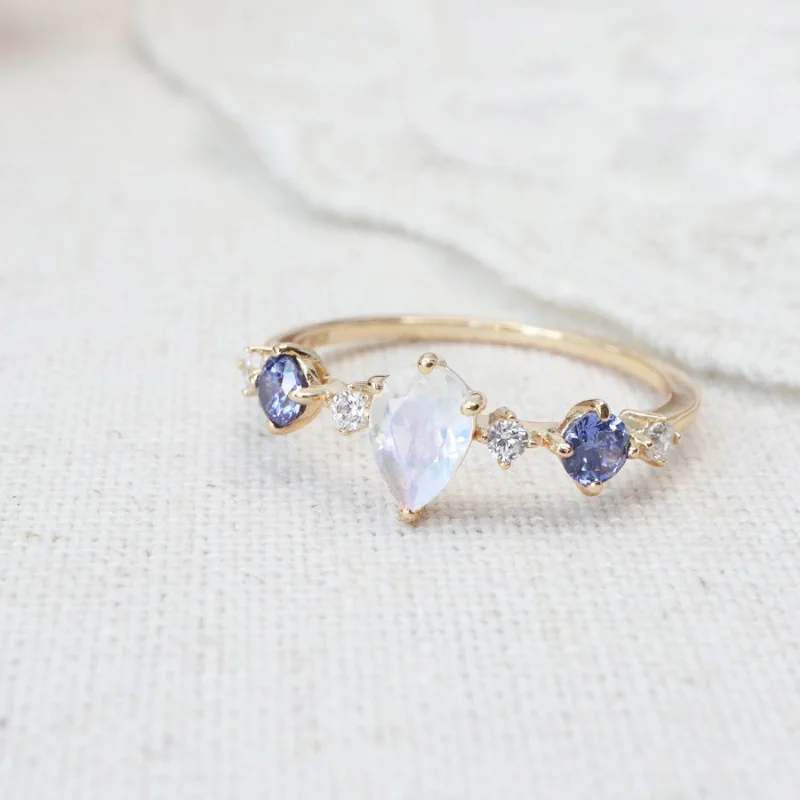 925 Sterling Silver Open Finger Ring Blue Deep Light Golden Elegant Vintage For Women Girl Jewelry Gift Dropship Wholesale