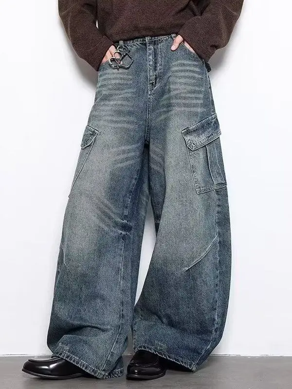 

Американские широкие джинсы с несколькими карманами в стиле ретро, женская свободная рабочая одежда, джинсовые брюки, осень-зима, новые брюки Sle Street Faion