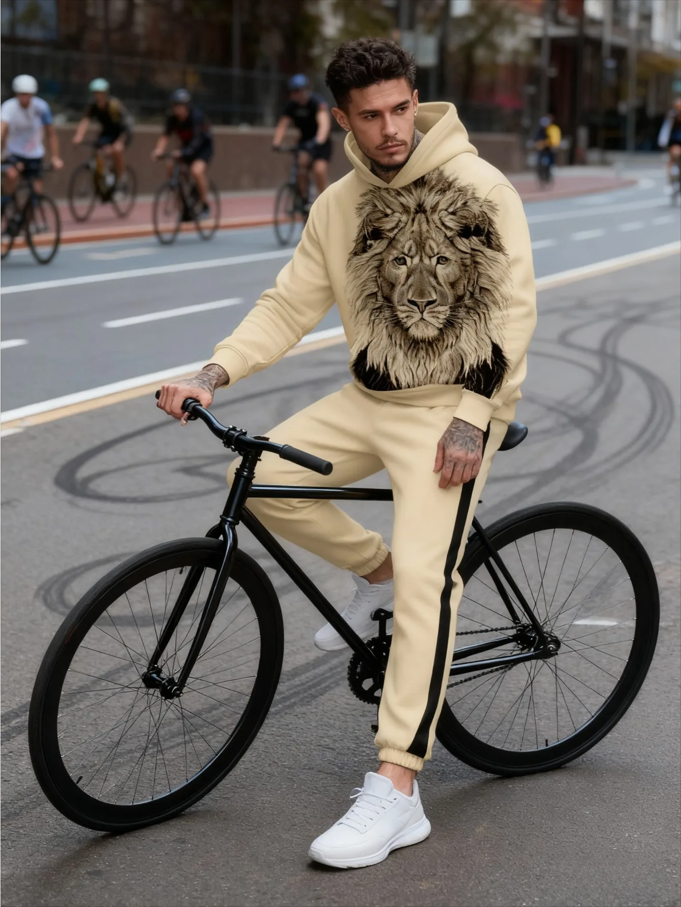 طقم بغطاء للرأس عصري مطبوع رقميًا للرجال مكون من قطعتين #5