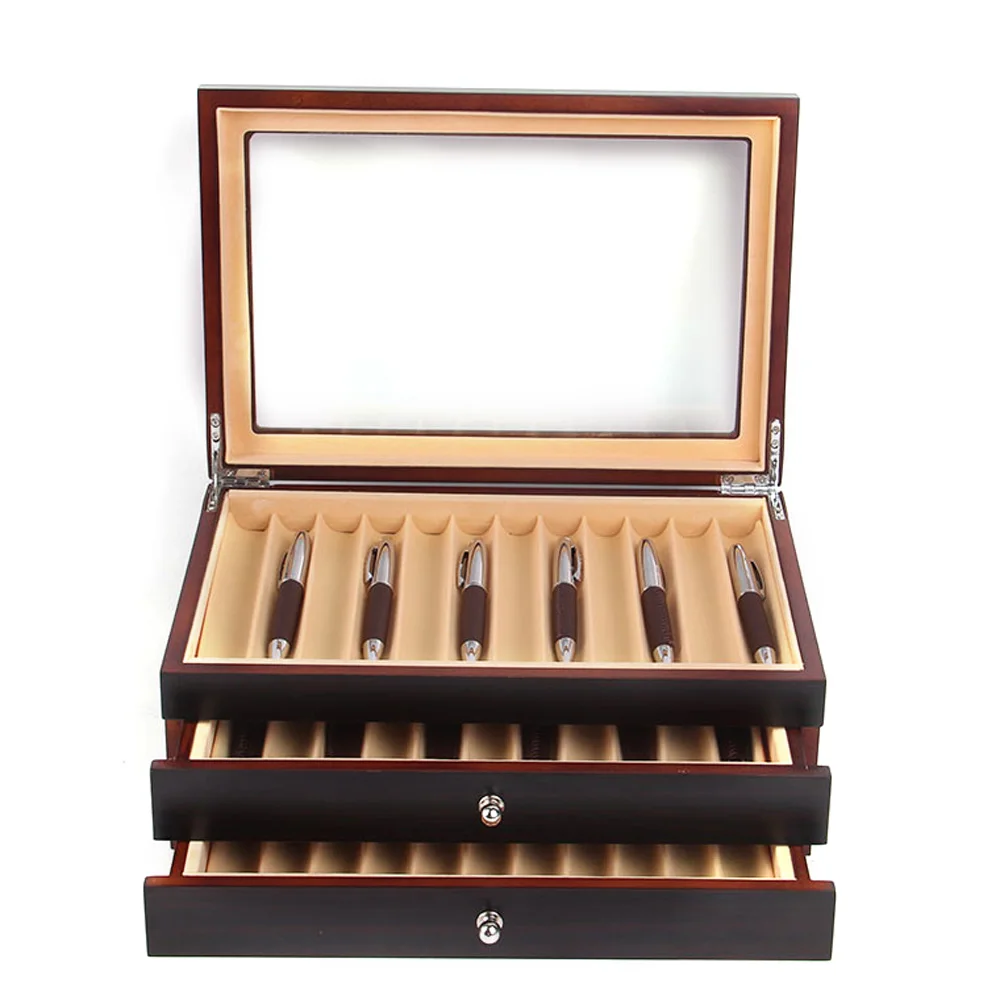 

Premium Rosewood Pen Box with 34 Compartments, 3-Tier Design, Velvet Interior, Large Capacity for Collectors, Retro Aesthetic