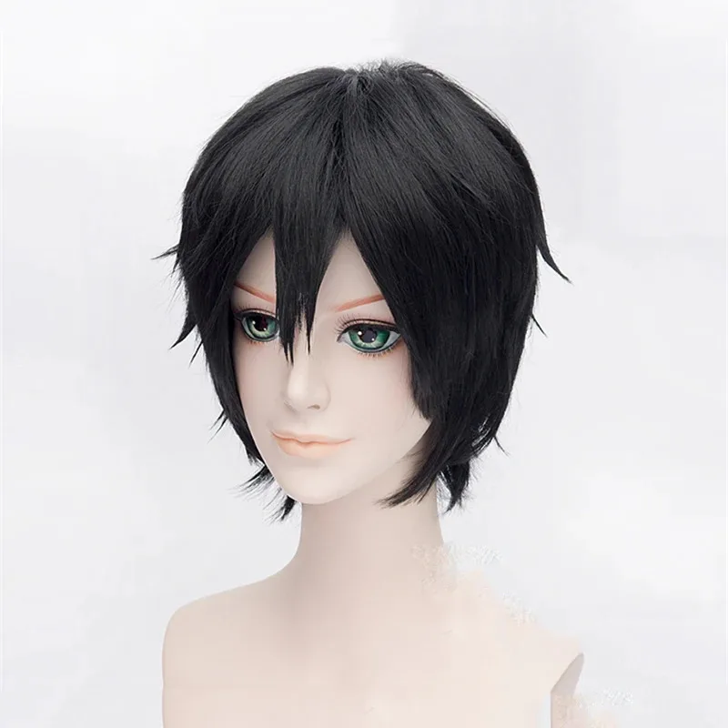 

qq681Sword Art Online Kirigaya Kazuto Costume SAO Kirito Men Women Short Black Cosplay Heat Resistant Party Wigs + Free Wig