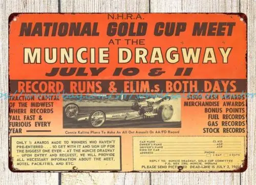 1965 Muncie Dragway Racing Poster Connie Kallitta Top Fuel Dragster tin sign