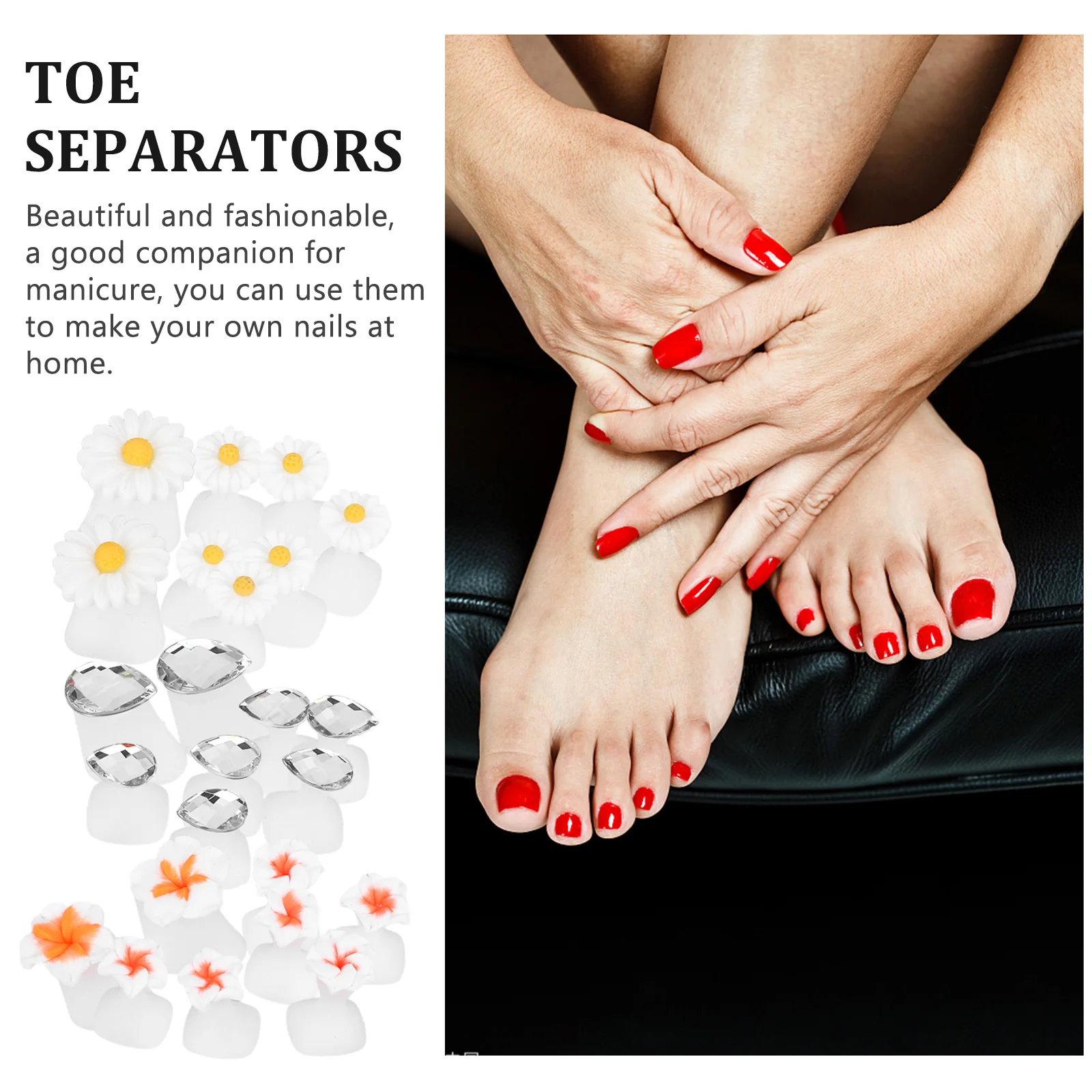 

3 set Toe Separators Nail Art Tools Silicone Dividers White Daisy Waterdrop Clay 3Sets Pedicures toenail separator toe nail art