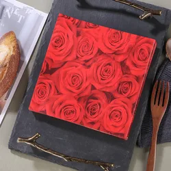 20Pcs/pack Red Rose Flower Printed Paper Disposable Tableware Sqaure Napkin Tissues Wedding Party Decoration