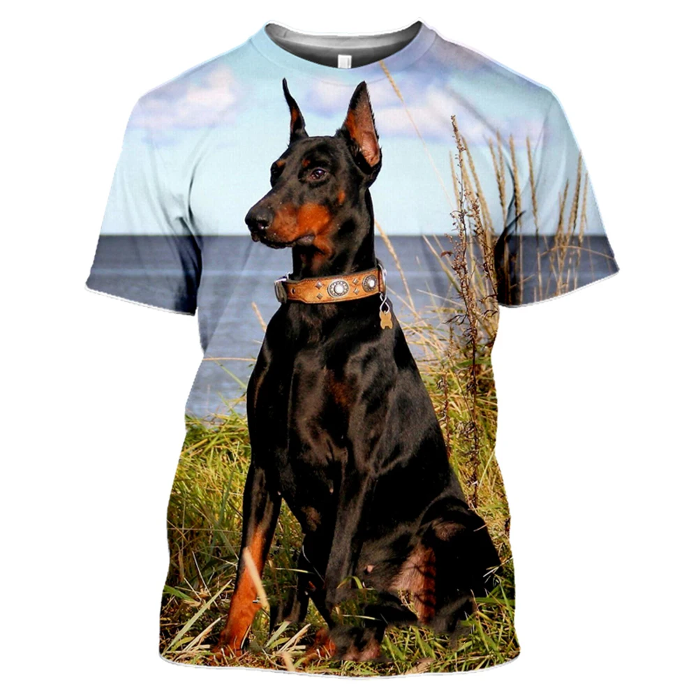 New Male And Female Animal Doberman 3d Printed T-shirt Casual Fashion Street Cool Short-sleeved Sports Light And Breathable