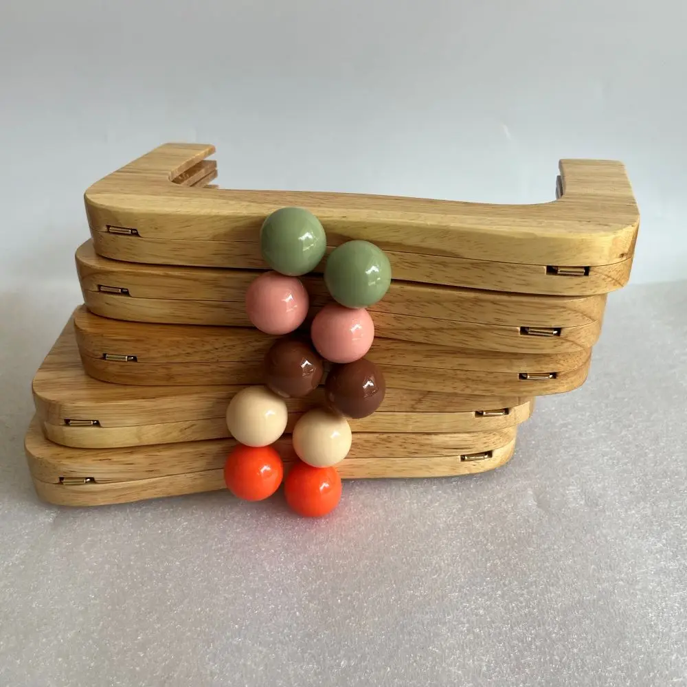 22.5cm Natural Wood Material Arc New Wooden Purse Frame Candy Marriage Knobs Bag Frame Bead Parts DIY Accessories with Clasp