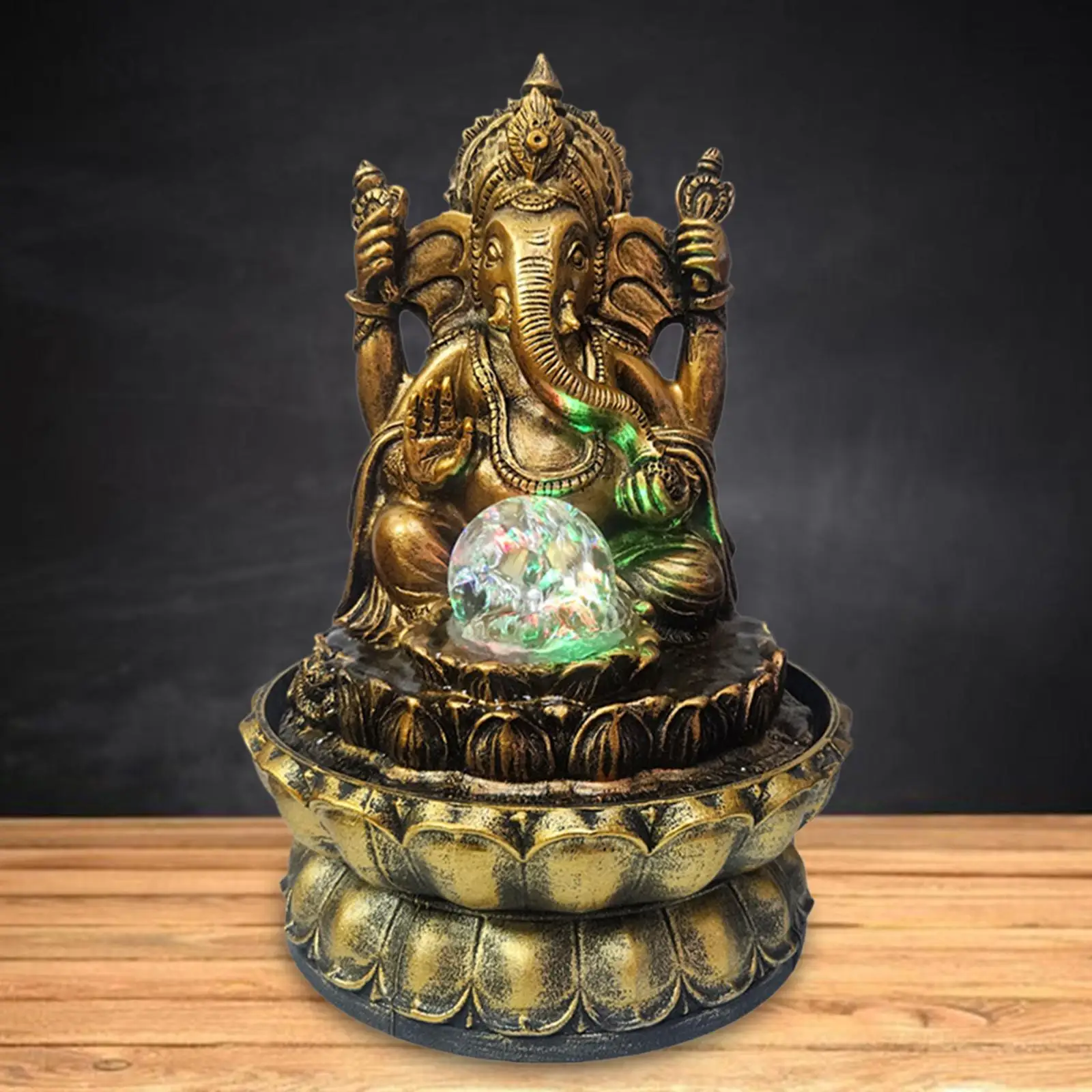 Resin Buddha Statue Indoor Water Fountain US 110V Plug 21x30cm Office Bedroom