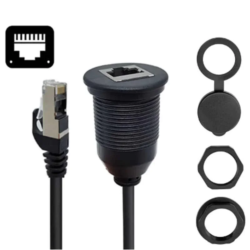 CAT6 RJ45 Socket Cable for Industrial Control Chassis CAT 6 Head Waterproof Panel RJ45 Network Male to Female Extension Cable
