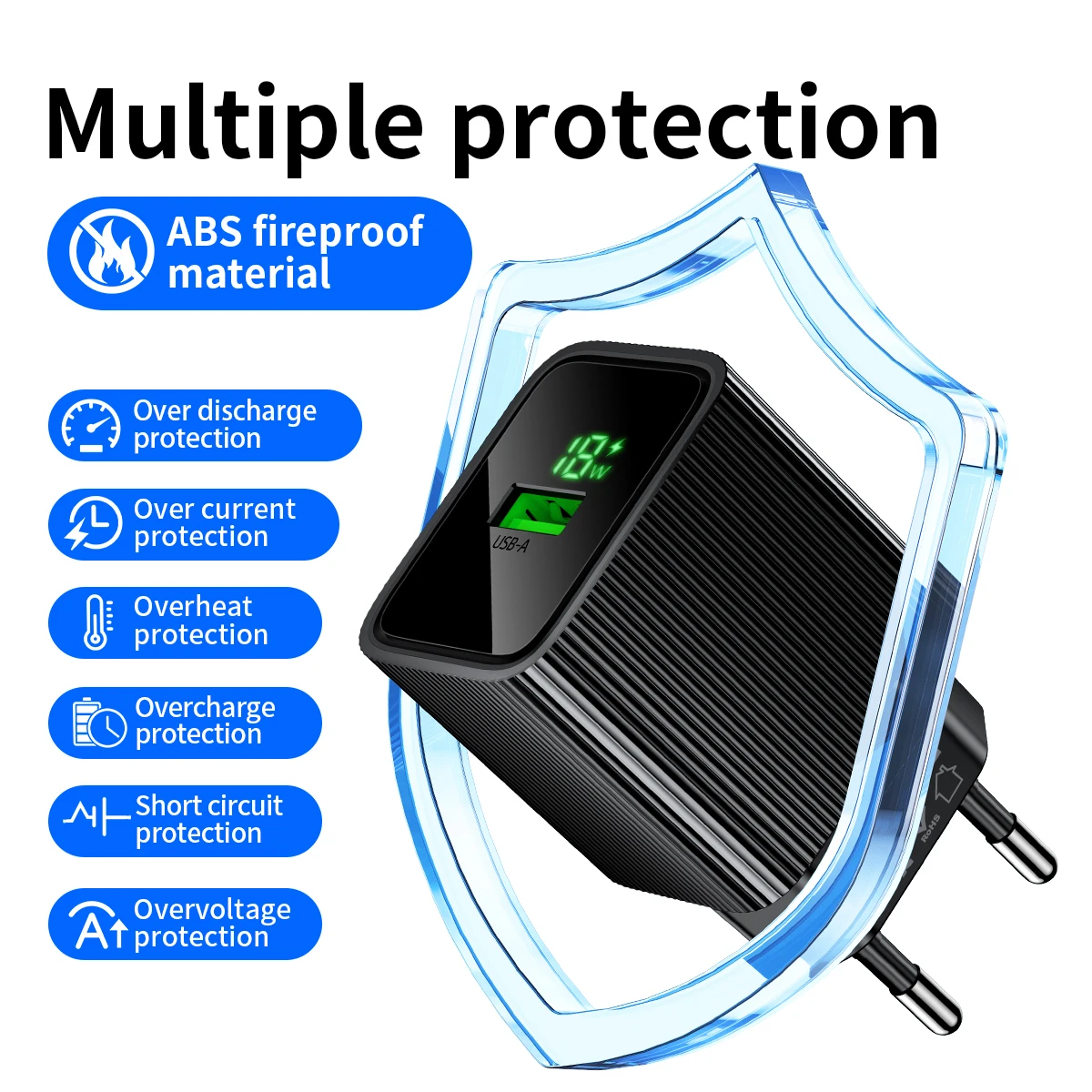 HOCO EU Plug 18W USB A LED Digital Display Wall Travel Charger For Samsung A51 A71 QC3.0 Phone Charger Adapter For Xiaomi Huawei - Image 2