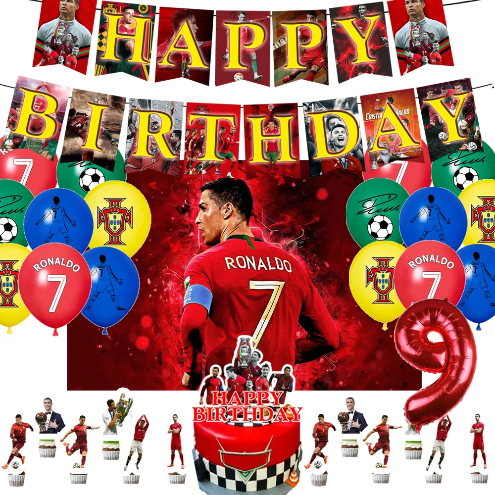 

Cr7 Ronaldo Football Theme Birthday Party Decoration Set Banner Cake Topper Balloon Background Kids Party Decoration Gift Prop