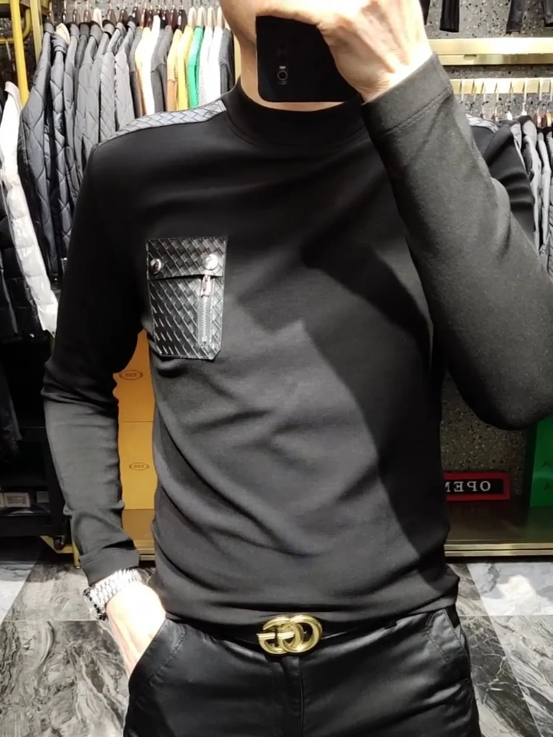 

Модная повседневная мужская футболка-худи: базовый слой для осени и зимы, новинка, премиум-класс, универсальный стиль, крутой городской молодежный дизайн