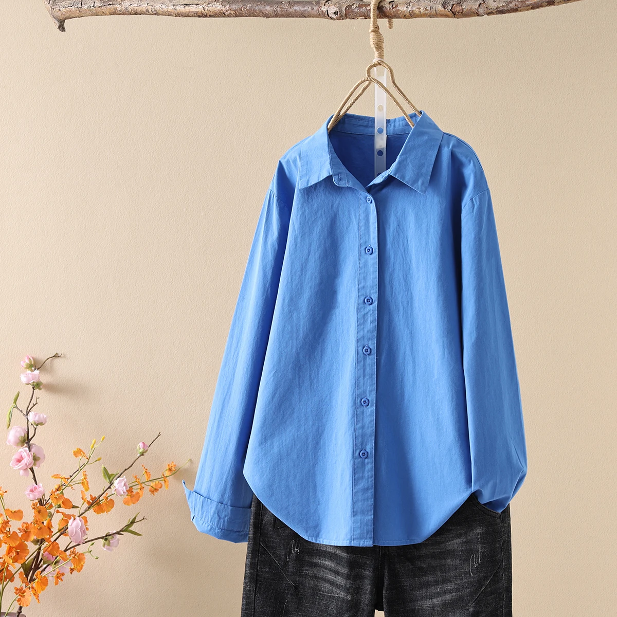 Chemise ample en coton décontractée pour femmes, chemisiers et hauts simples à manches longues, couleur unie, vêtements fins pour dames, nouvelle collection printemps-automne 2025