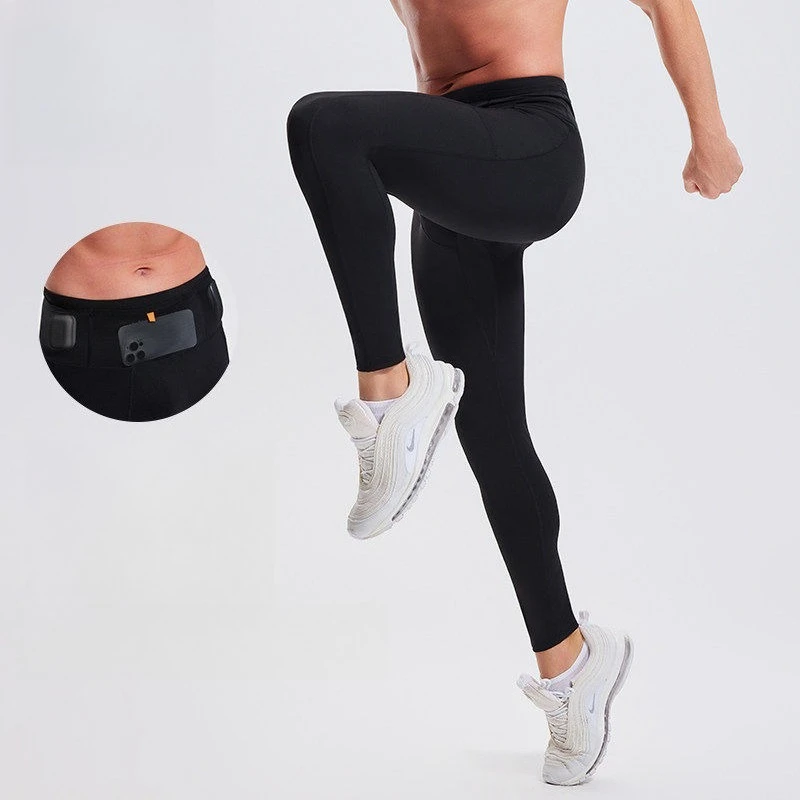 Ice Silk Black Cooling Men's Running Tights for Summer Nylon Spandex Compression Seamless Crossfit Muscle Fit Warm Gym Leggings