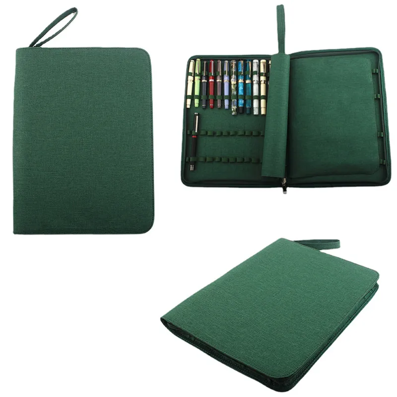 48 Slots Green Fountain Pen Case Canvas Pen Holder Display Pouch Bag Waterproof for Pens Collection