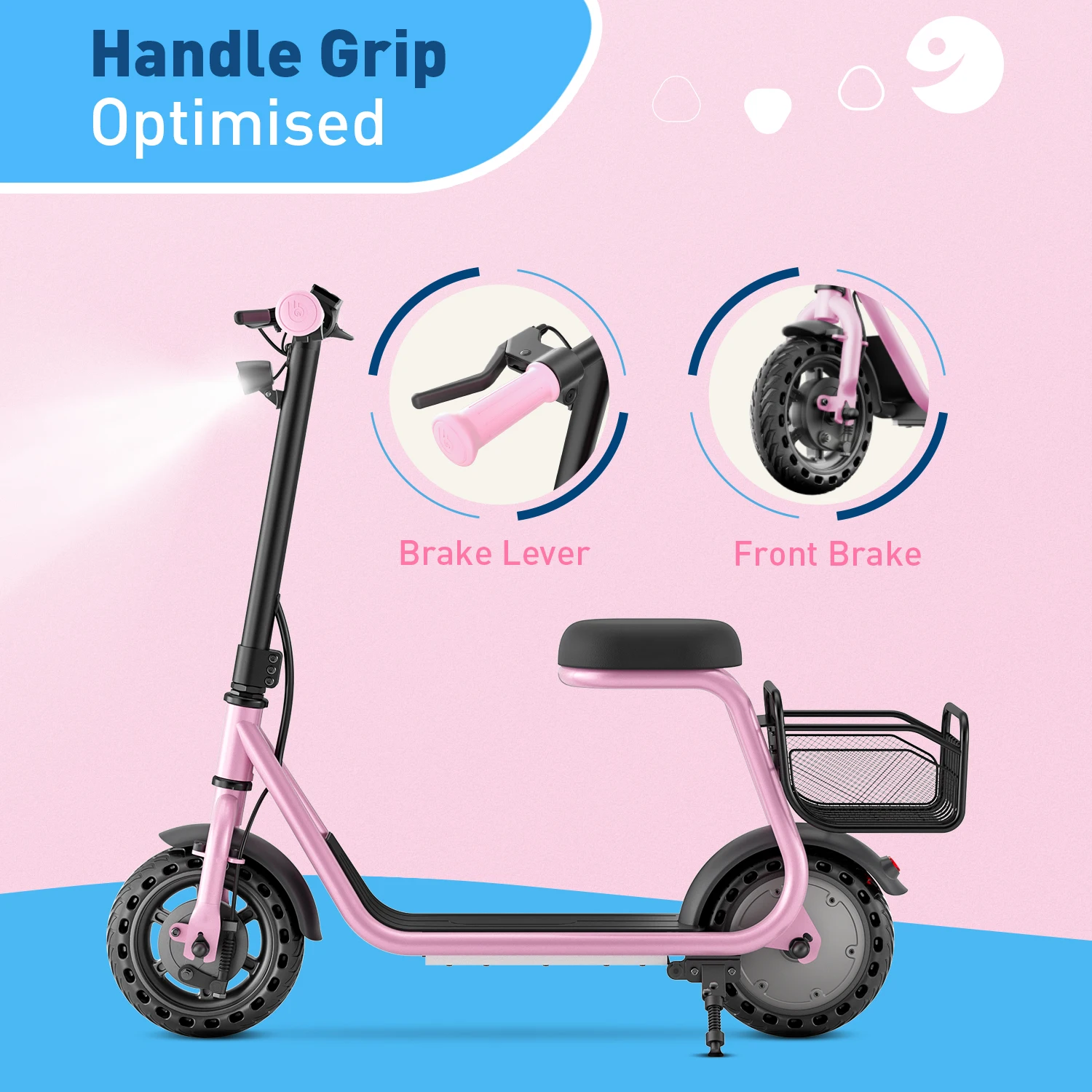 Hulajnoga elektryczna z siedziskiem dla dzieci w wieku 4-10 lat, certyfikat UL, silnik 100W, 3 biegi, prędkość 15 km/h, tylny koszyk, światła LED, wyświetlacz LCD