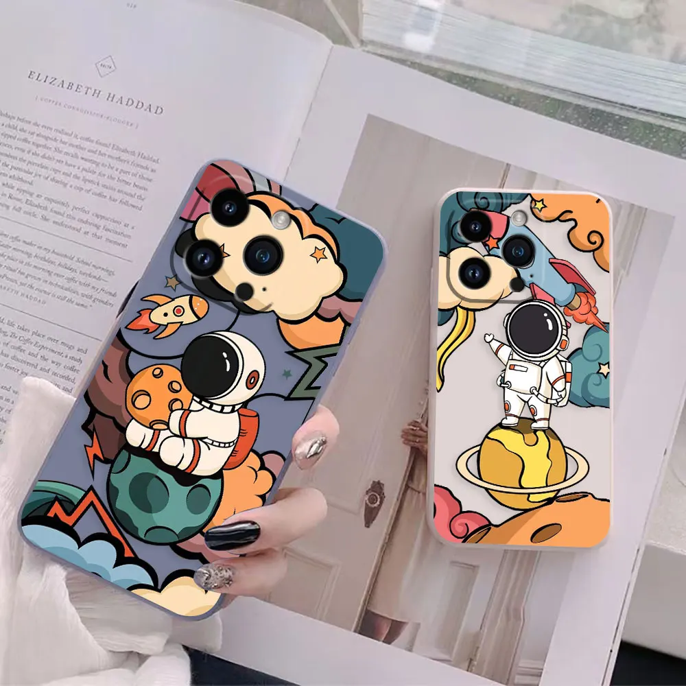 Cartoon Space Rocket Astronaut Phone Case For iPhone 14 13 12 11 Pro XS Max Mini X XR SE 7 8 6 6S Plus Case Funda Shell Capa