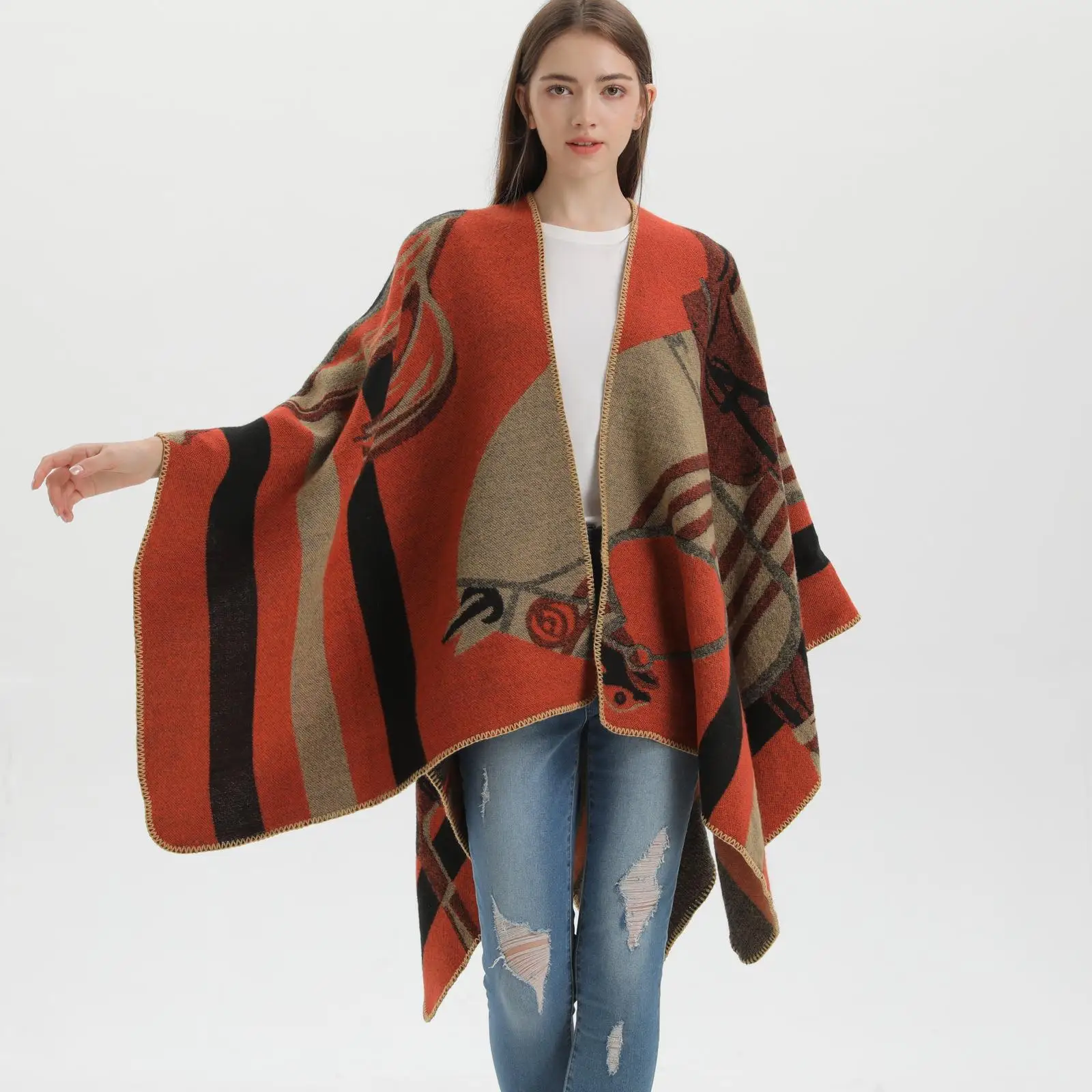 

New Women's Faionable Thiened Camere oulder Wrap Coat Long Sve Autumn Outerwear Runway ow Cross-Border Sle