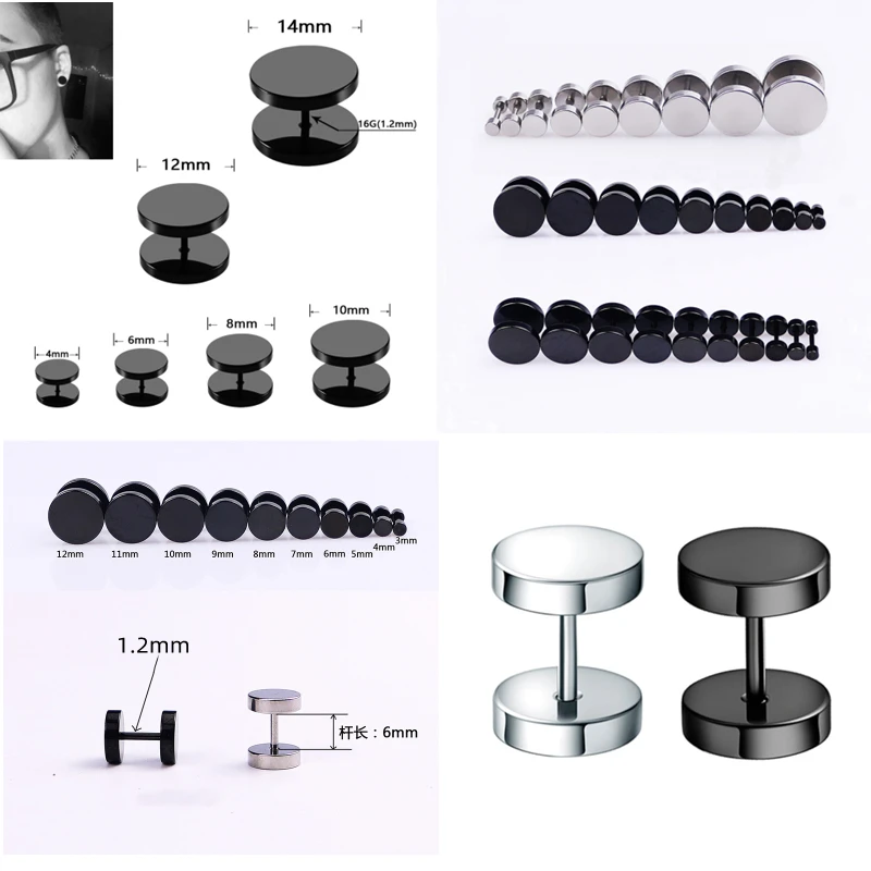 Stainless Steel 3-8MM round Stud Earrings Screw-Back 1.2*6mm Delicate Jewelry for Men And Women