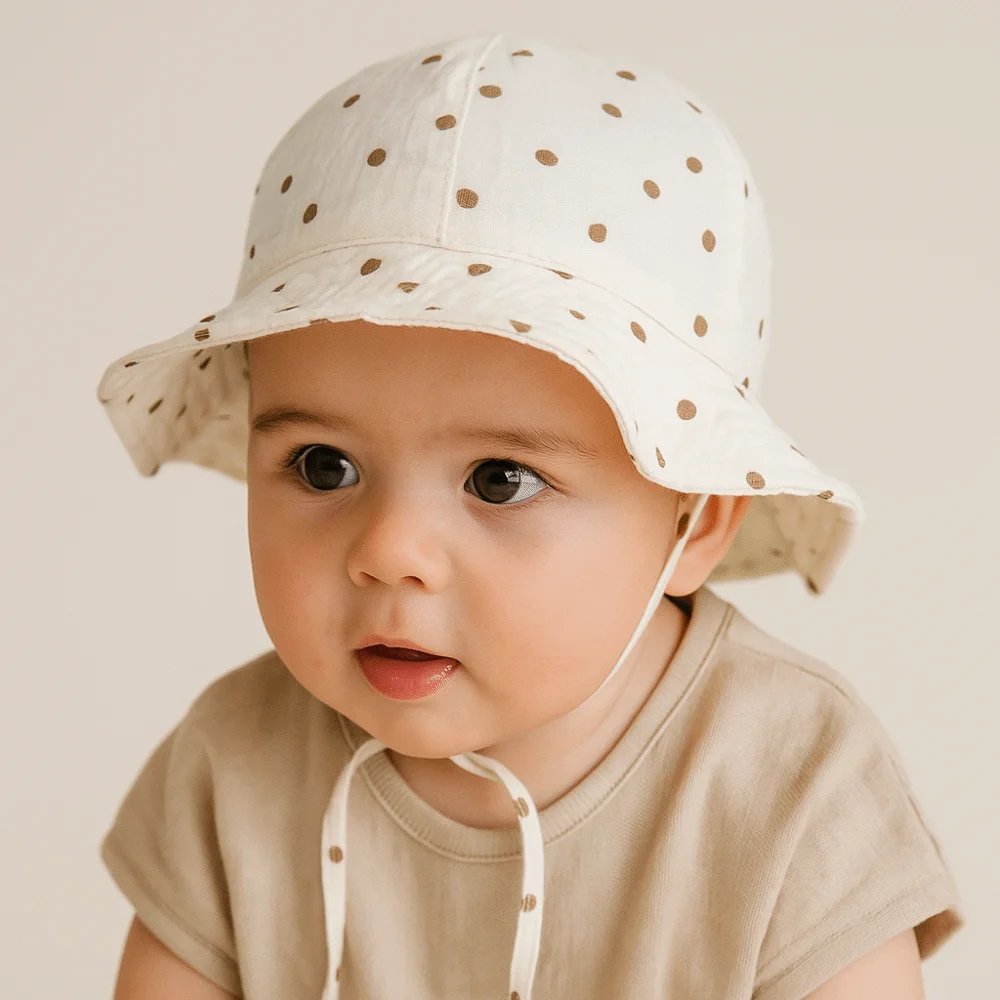

Solid Color Cotton Infant Bucket Hat Love Heart Wide Brim Sunhat Sunscreen Flower Children's Fisherman Hat