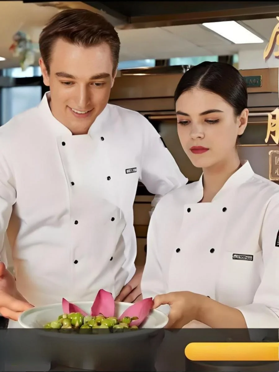 

Дышащая рабочая форма для поваров с коротким рукавом, весенне-летняя, для персонала ресторанов и кухонь, из влагоотводящей хлопковой смесовой ткани