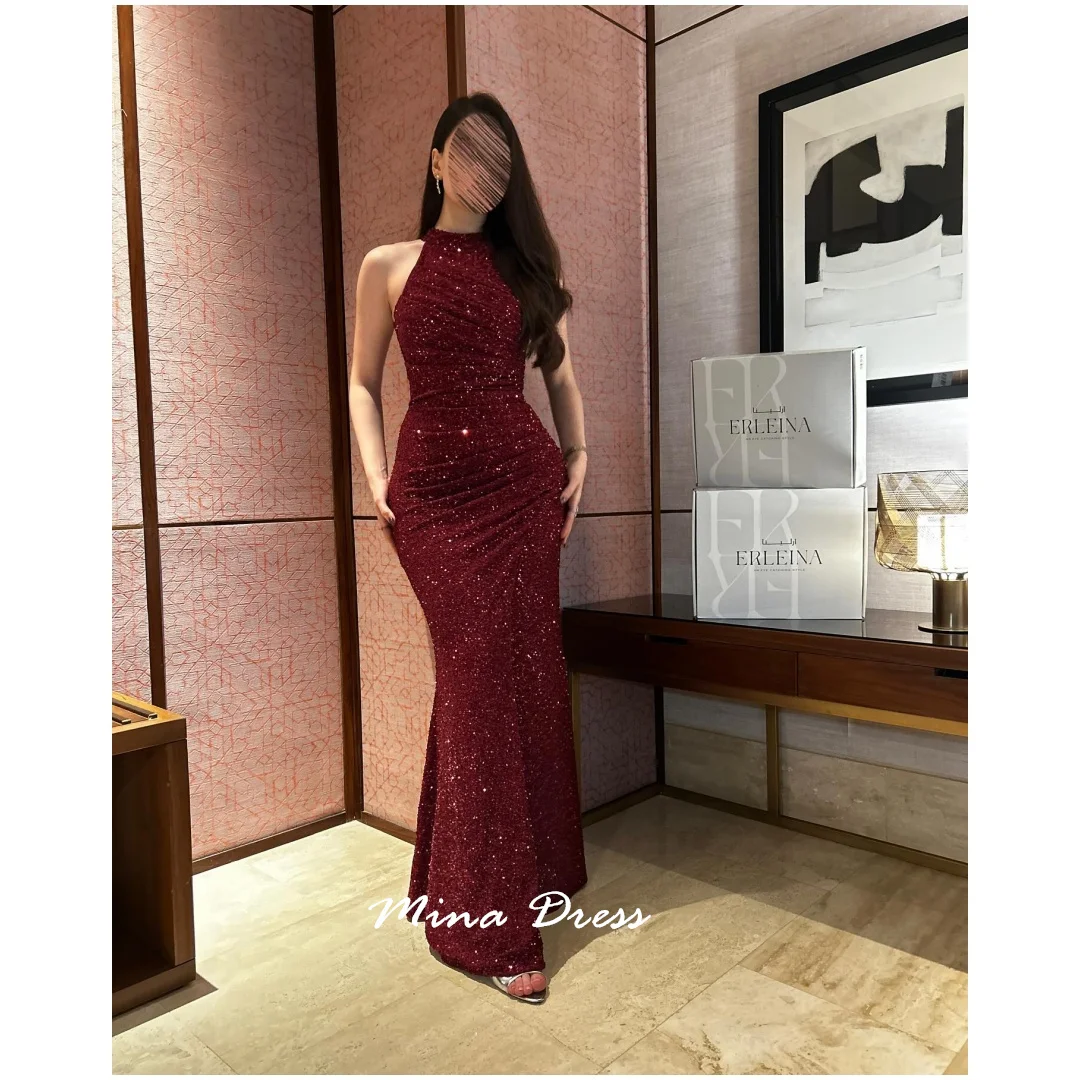

Mina Customized Sequins. Folds Formal Occasion Dresses for Special Occasions Sleeveless Slit Prom Dress Turtle Neck Evening
