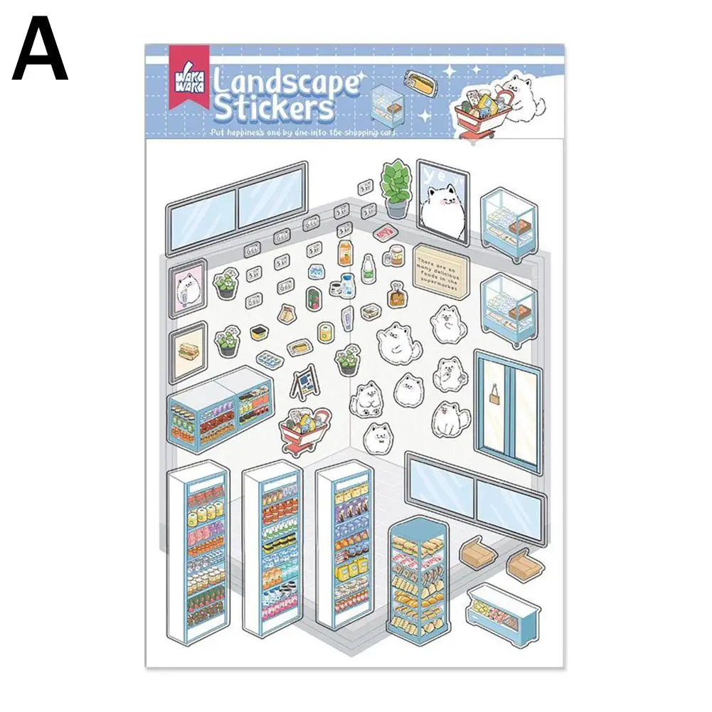 Cartoon Miniatuur Scène 3D Landschapsarchitectuur Stickers DIY Cabine Scène Stapelen En Plakken Hand Account Leuk Cadeau Voor Kid Kind G6W5