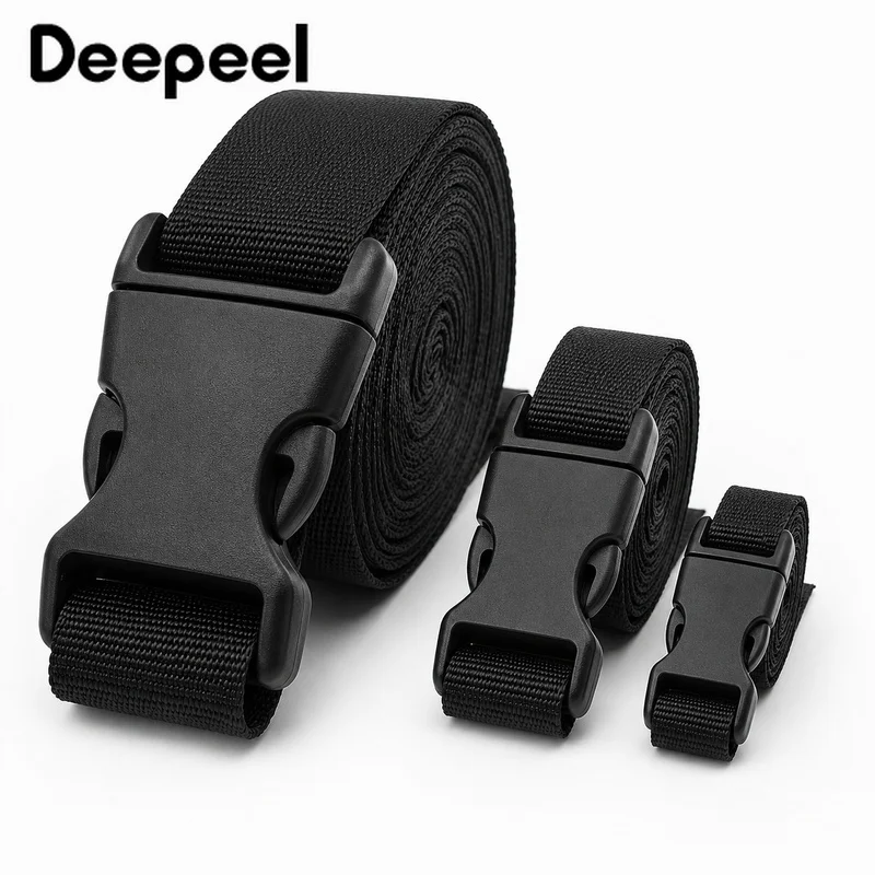 1-5Sets 10-25mm Black Plastic Quick Release Buckle with Nylon Webbing Strap for Dog Collar Backpack Belt Repair Outdoor Fastener