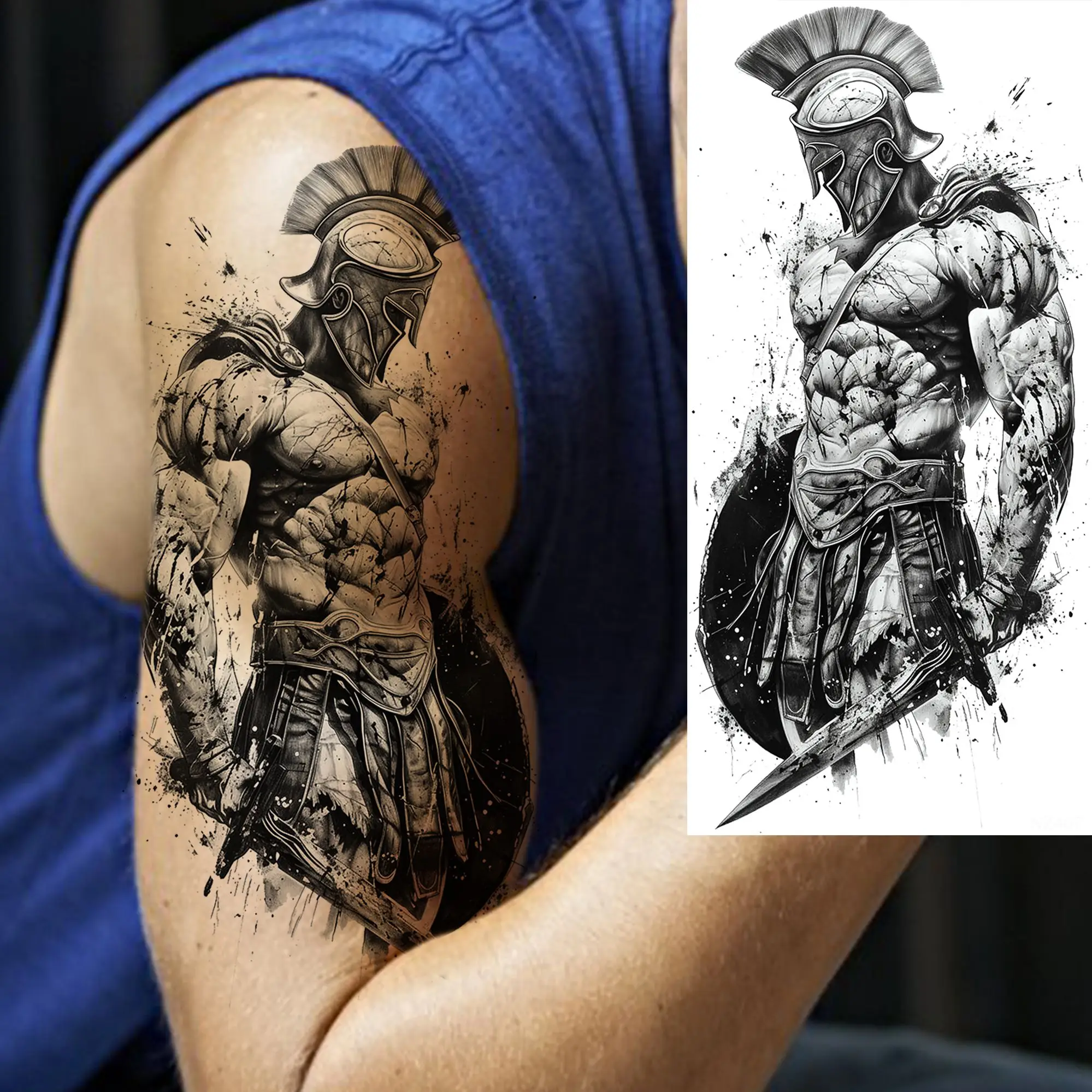 1 Sheet Waterproof Knight Warrior Gladiator Temporary Tattoos For Men Women Realistic Fake Tattoo Sticker  Forearm Tatoos Decals