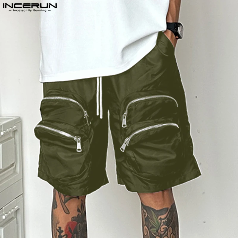 

Men Shorts Solid Color Joggers Drawstring Oversize Pockets Zipper Men Bottoms 2025 Summer Fashion Male Shorts INCERUN Streetwear