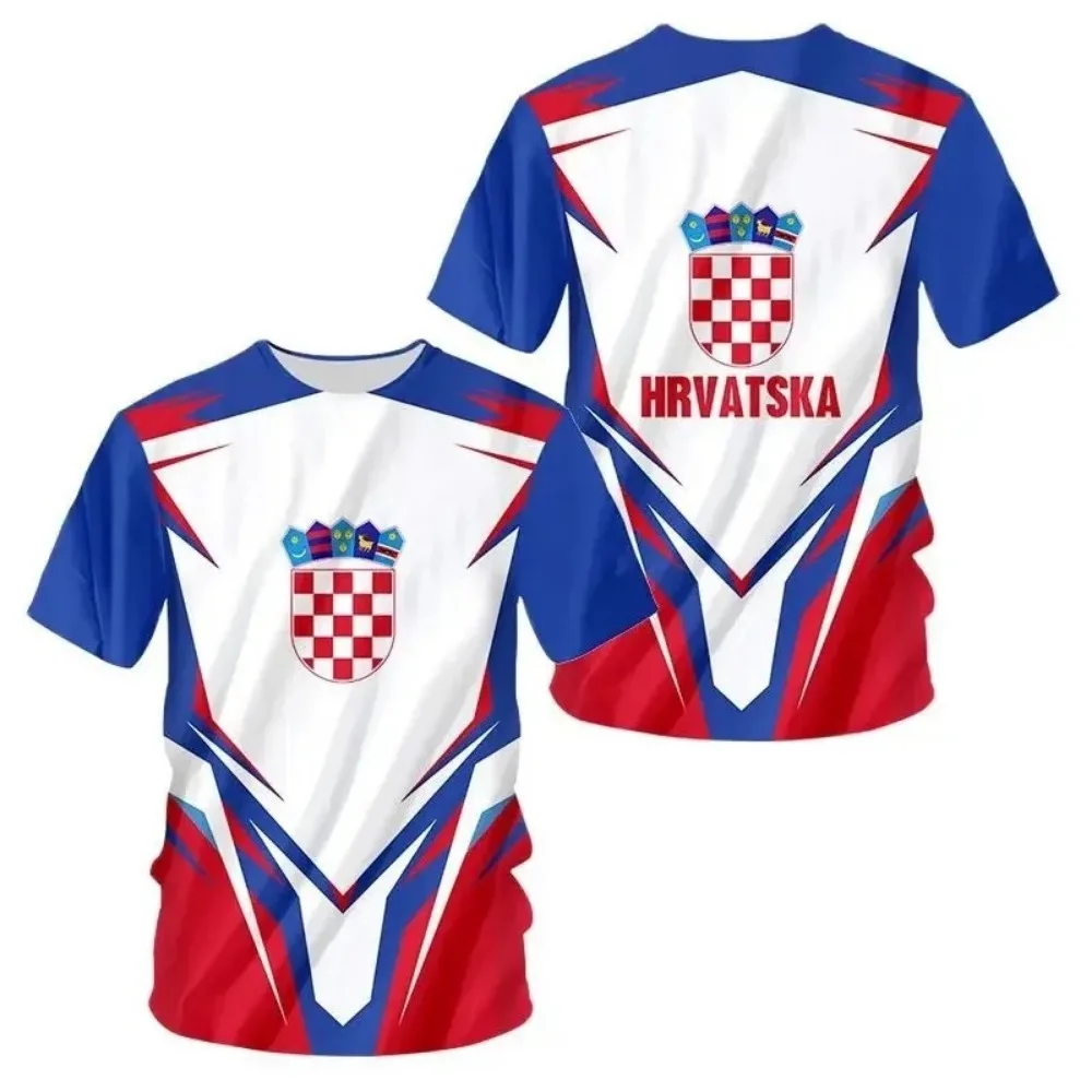 

Mens clothing round neck short sleeved 3D printed Croatian national flag emblem graphic t shirts loose and breathable casual top