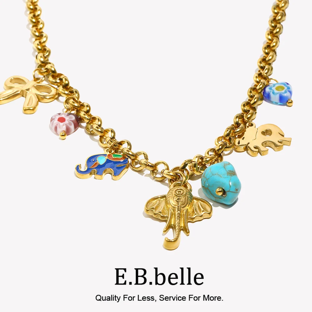 E.B.belle Southern Asian Style Fish Elephant Necklace Animal Stainless Steel Jewelry Decoration Jewelry Accessories Wtaerproof