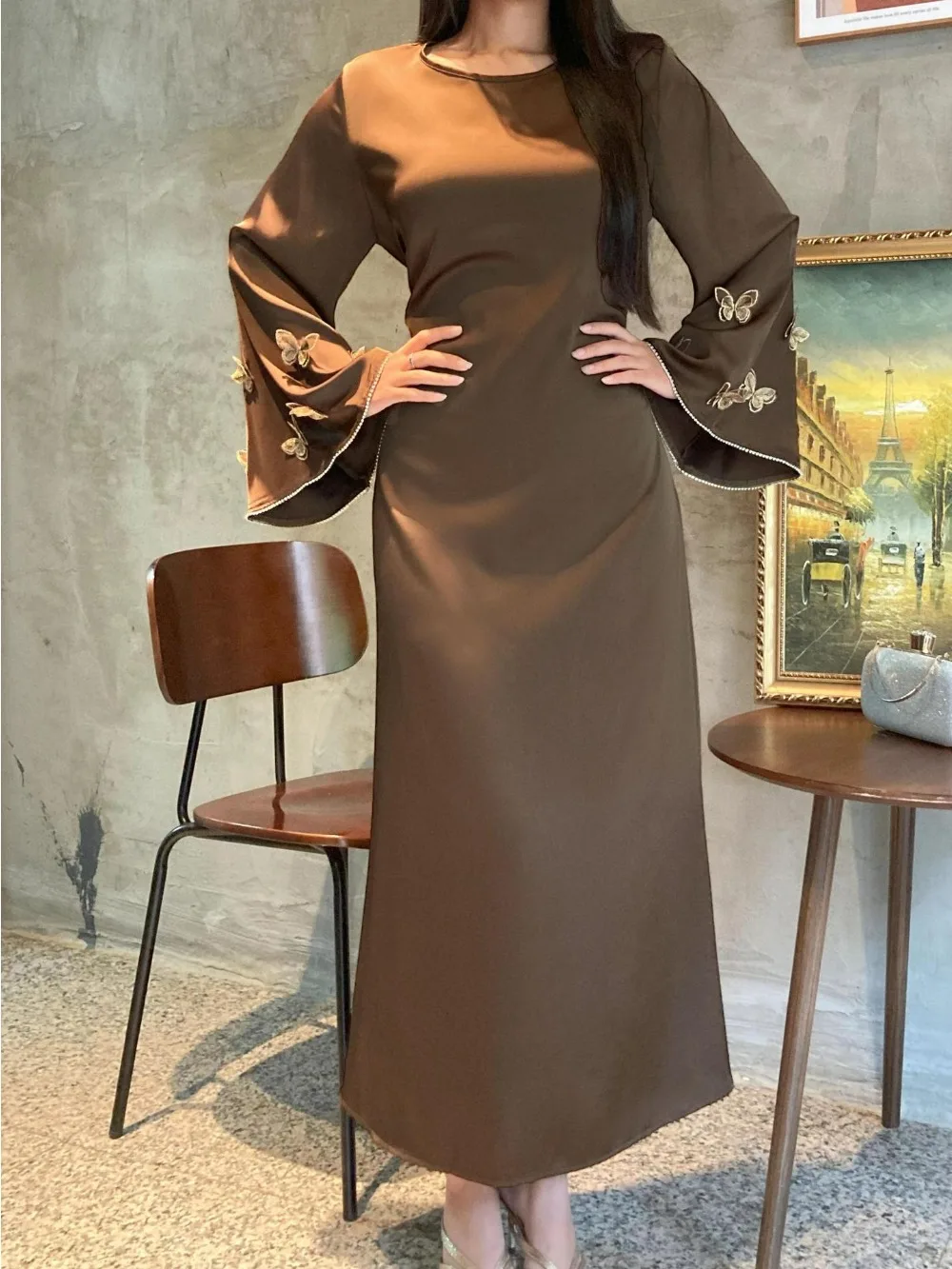 Eid femmes Robe musulmane Abaya papillon nœud manches fête Jalabiya Ramadan robes longues robes Largos Robe arabe Maroc caftan