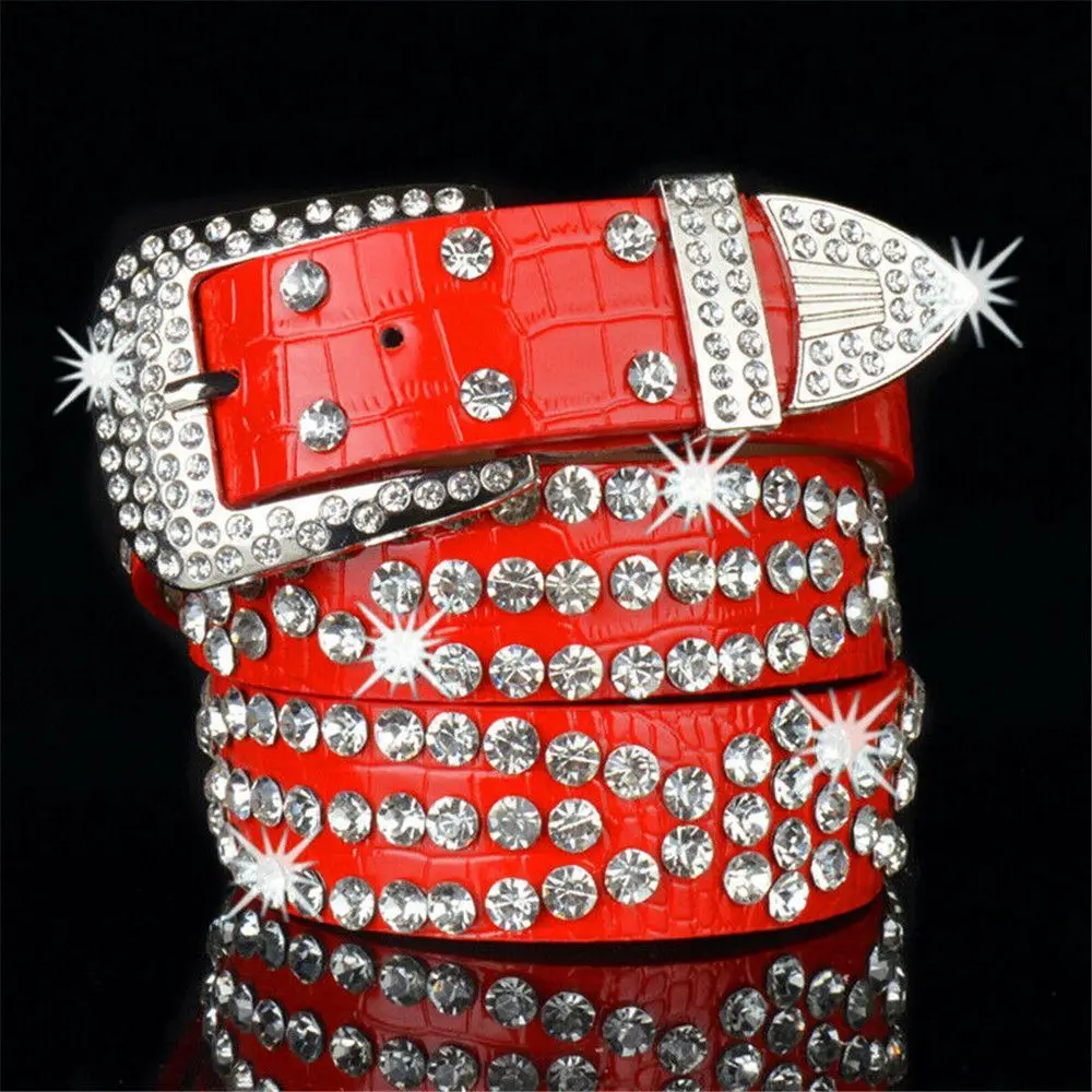 

Fashion Glitter Studded PU Leather Rhinestone Belt Bling Crystal Waistband