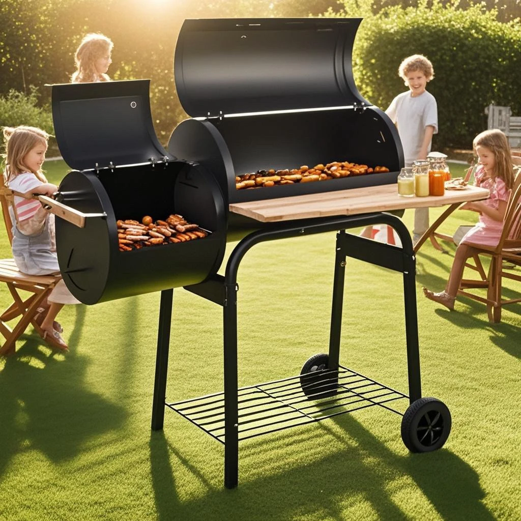 

BBQ Charcoal Grill Offset Smoker Outdoor Patio Barbecue Cooker with Wheels Portable Backyard BBQ Oven for Camping Picnic Party