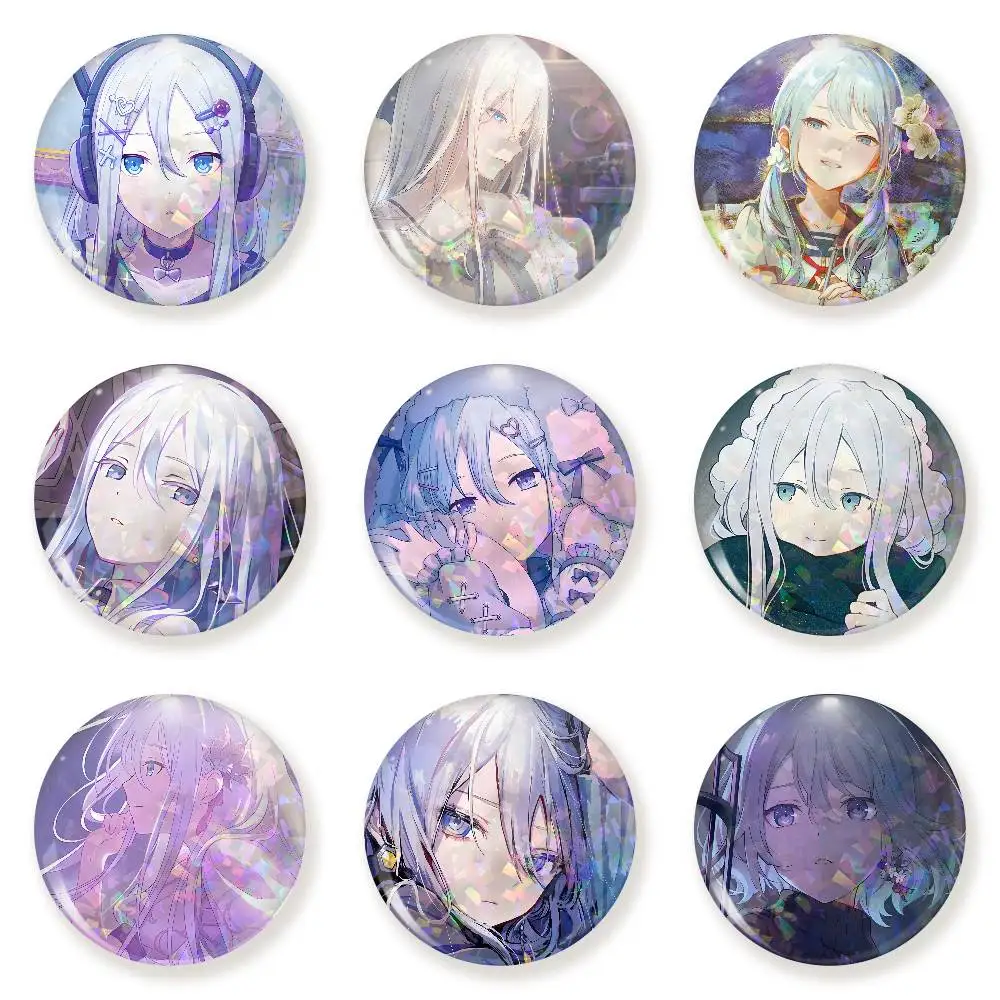 Yoisaki Kanade 75x75 25x25 mm Cartoon Round Brooches on Backpack Shirt Accessories Jewelry Badge Gift for Friends