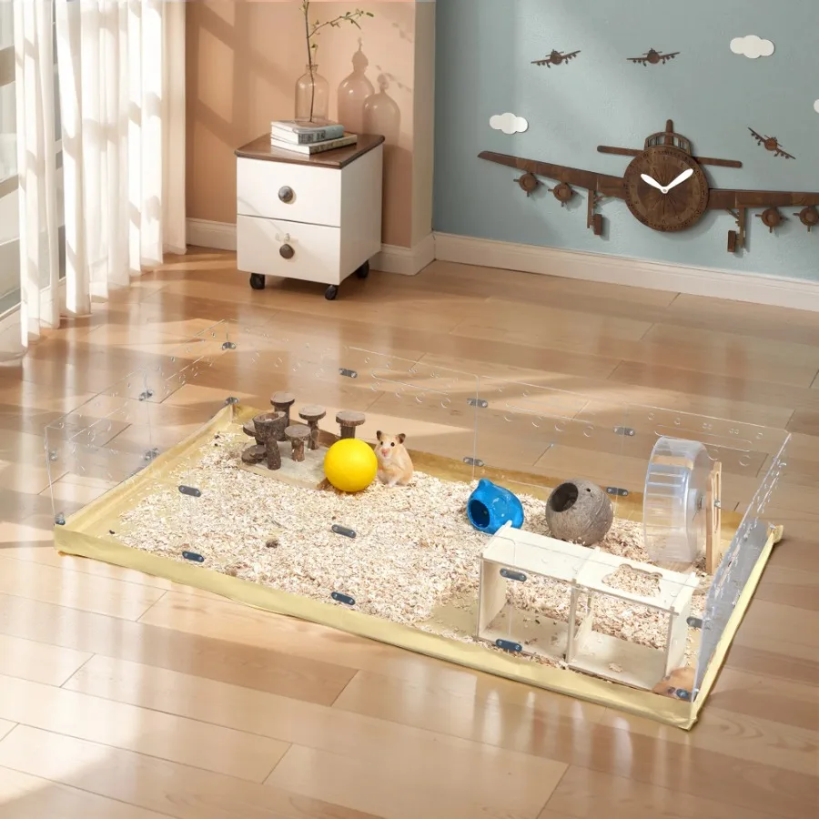 Jaula acrílica para conejillo de indias, recinto para hámster, fondo de papel Kraft impermeable, jaula DIY para casa, animales pequeños, fácil de limpiar, Trans, 12 Uds.