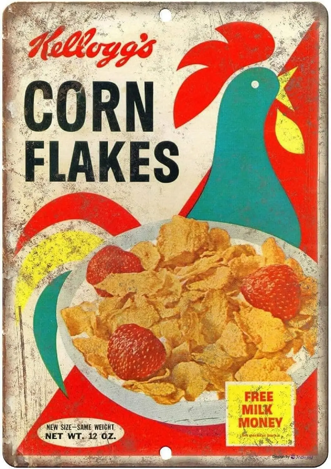 Letrero Metálico Decorativo de Estilo Retro con Diseño de Caja de Cereal Shm Kellogg's Corn Flakes, Decoración de Pared, Regalo Estilo Shabby Chic, Letrero Vintage