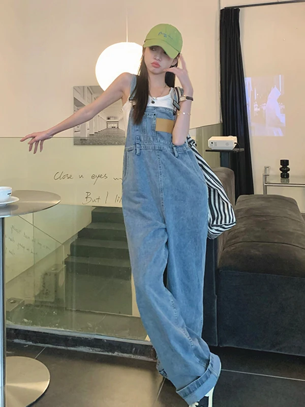 

Винтажные джинсовые комбинезоны, женские весенне-осенние новые утягивающие цельные брюки с высокой талией, прямые синие джинсы