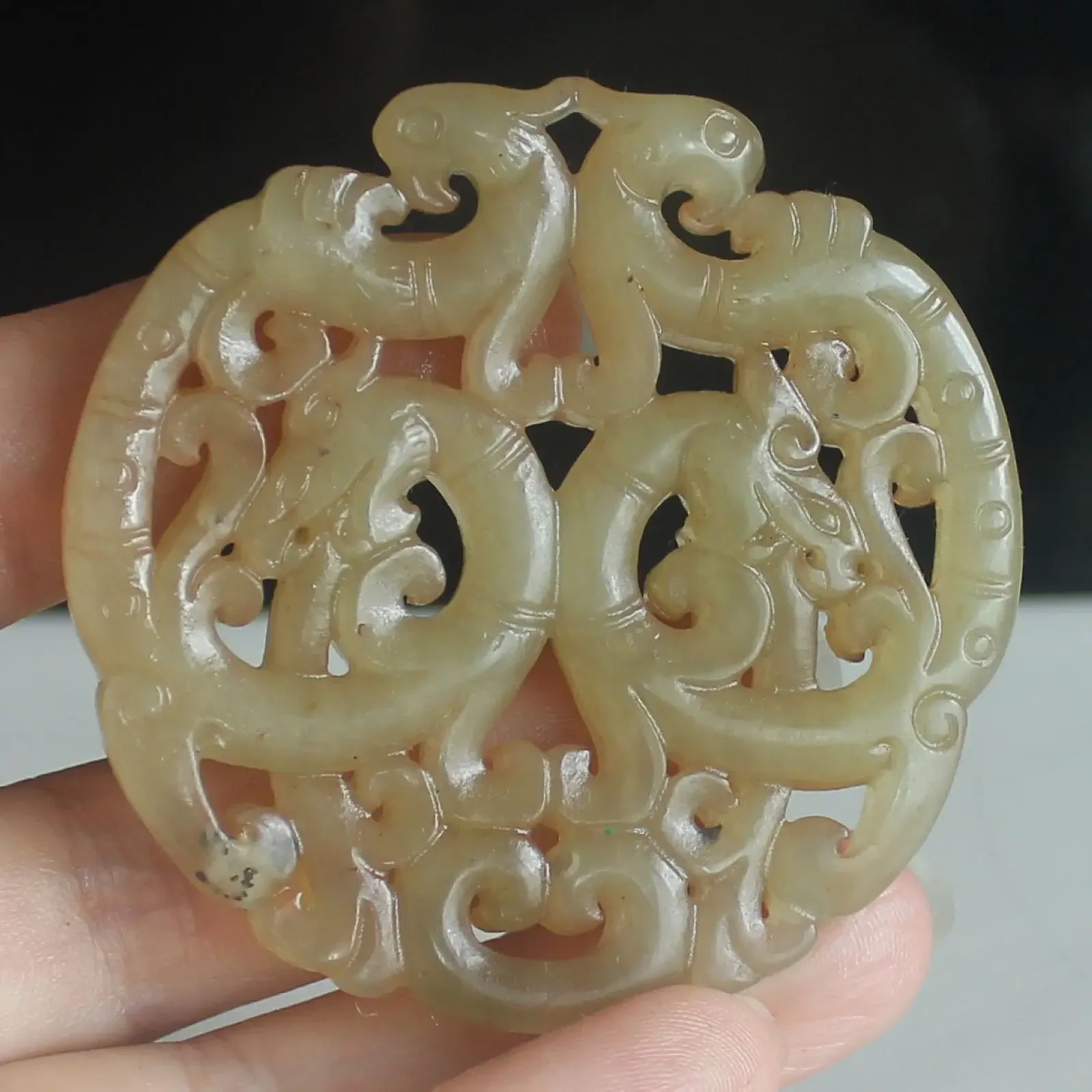 Chinese old jade dragon phenix pendant