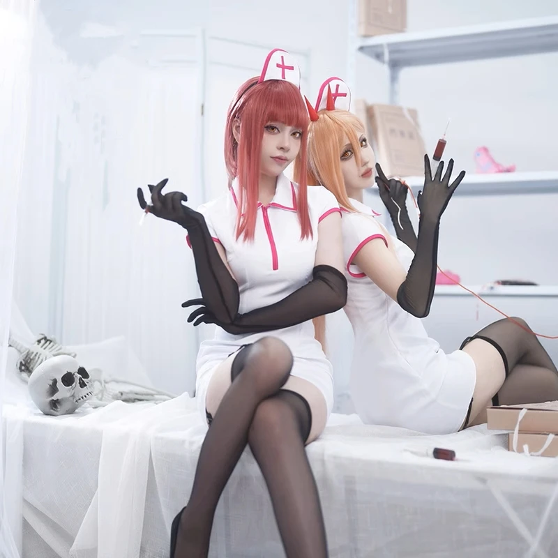 Anime Chainsaw Man Makima Power Cosplay Costume Women Sexy Nurse Dress Halloween Carnival Party Role Play Outfits