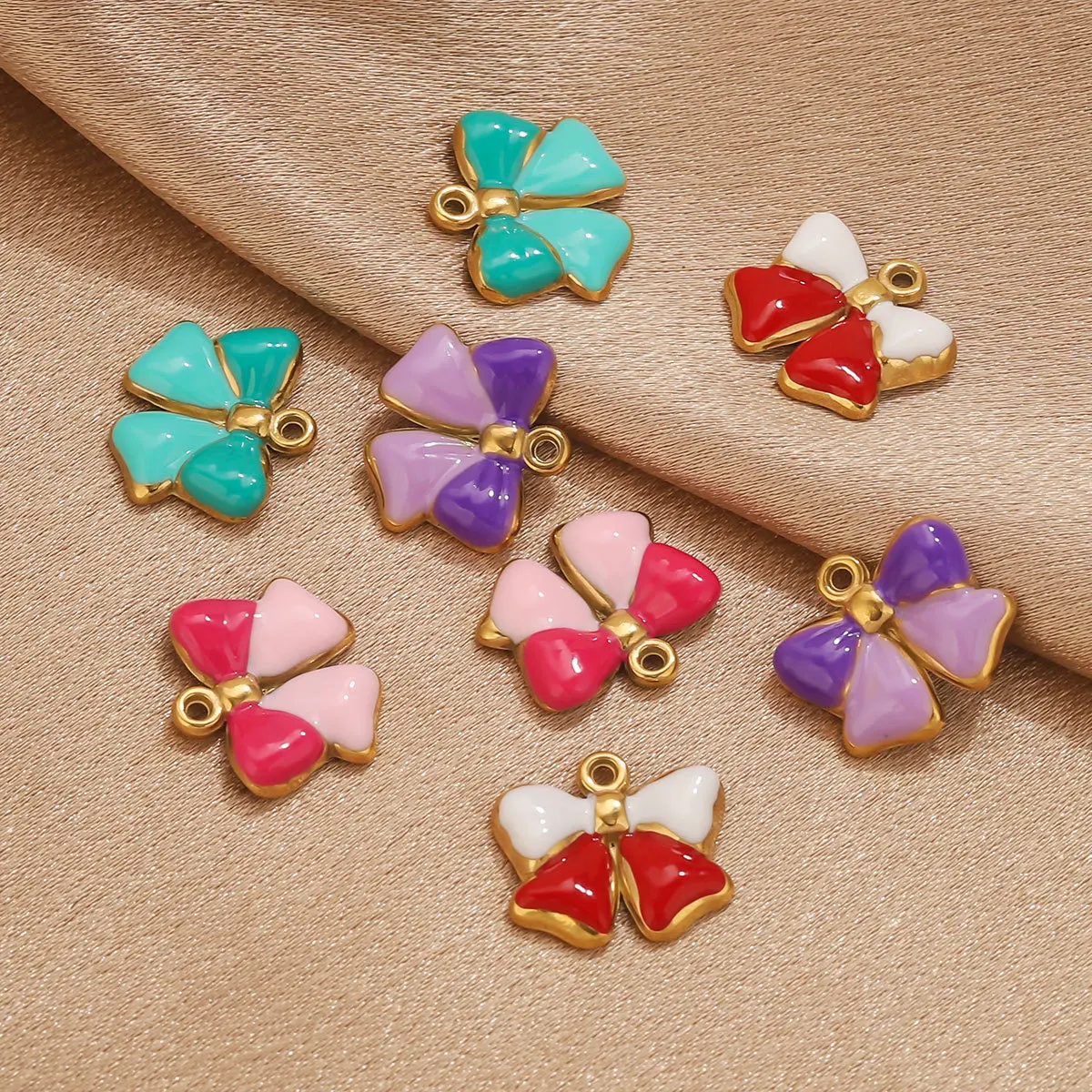

5pcs Enamel Butterfly Charms Bowknot Pendant Stainless Steel Back For Necklace Bracelet DIY Jewelry Making Accessories Findings