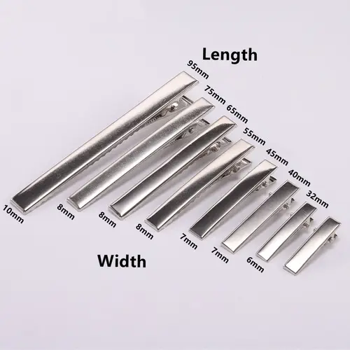 Imagen 2 del producto 100 Uds. Pinzas para el cabello de cocodrilo de Metal de 32mm-95mm horquillas de pico de pato pasador de cocodrilo de una sola punta para accesorios para el cabello de joyería DIY