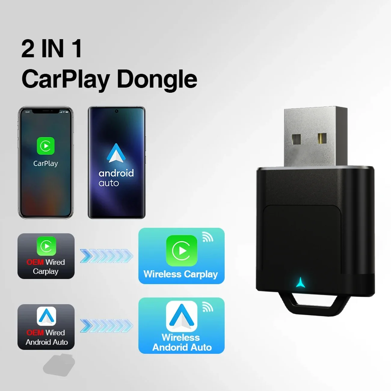 

Мини-черный металлический автомобильный адаптер Carplay Android, проводной к беспроводной навигации, голосовое управление, воспроизведение музыки, обновление OTA