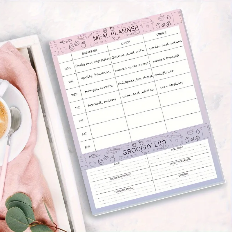 Magnetic Weekly Meal Planner Notepad For Fridge 52 Undated Tear-Off Sheets Meal Planning Pad Notebook With Shopping List
