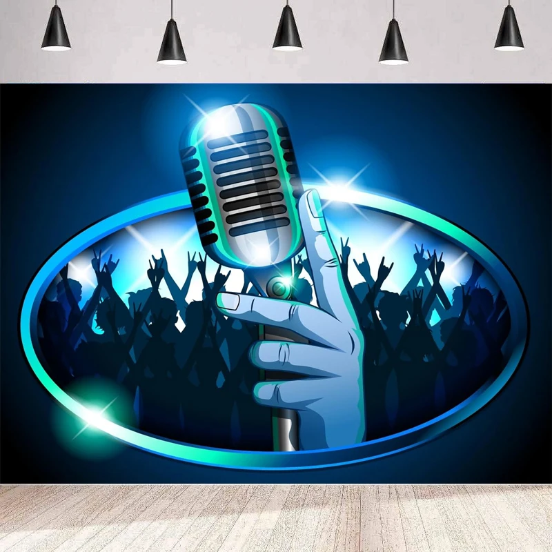 Photography Backdrop Karaoke Microphone Night Show  Rock Roll Concert Music Background Party Backdrop Wall Banner Decor Poster