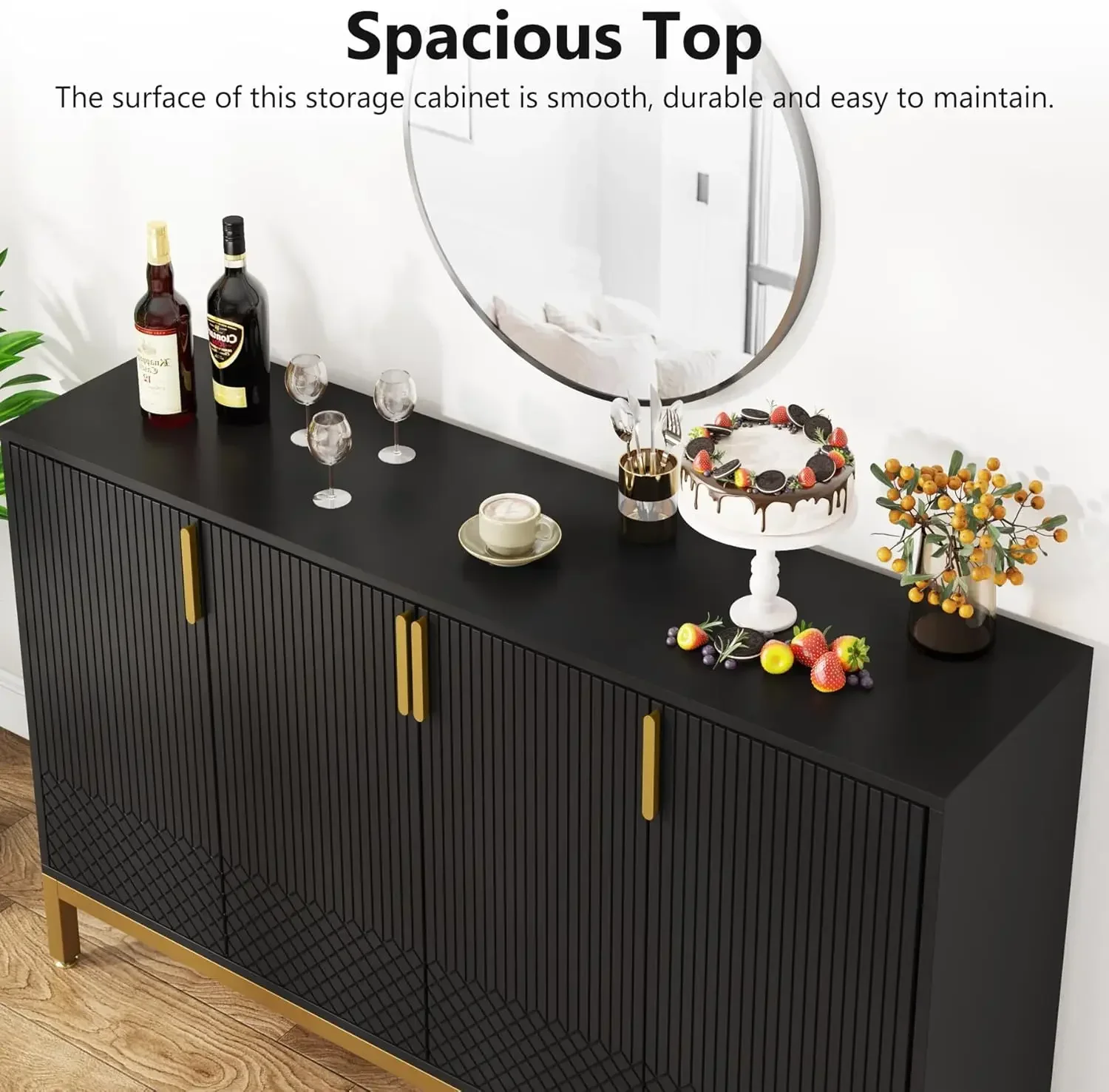 Tribesigns Luxury Buffet Cabinet with Storage, 59 Inch Kitchen Sideboard Cabinet with 4 Doors, Coffee Bar Cabinet Storage