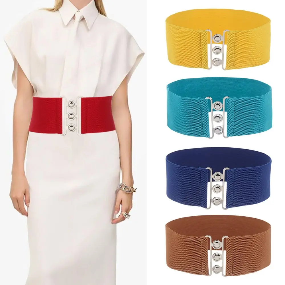 Fascia in vita elasticizzata casual alla moda Cintura elastica larga Abito Cummerbands Cintura con fibbia in metallo